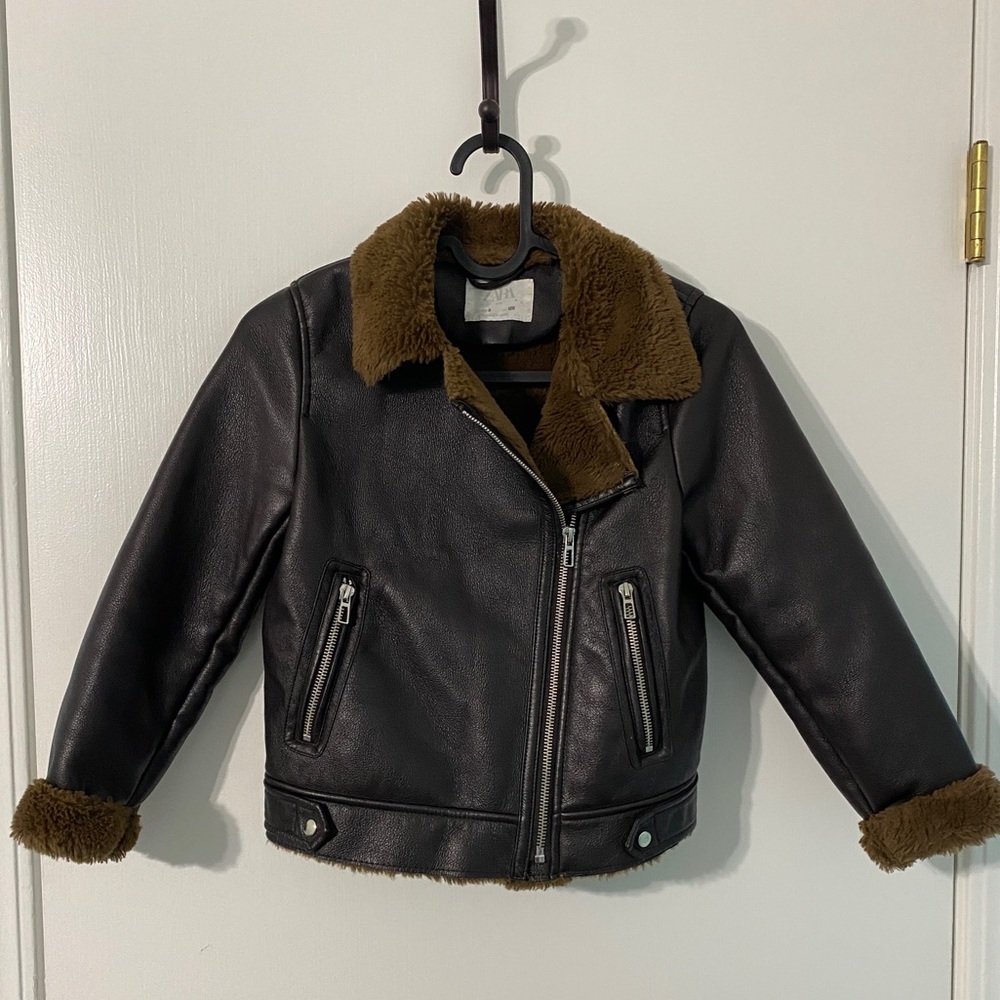ZARA Girls leather bomber jacket Sz 8
